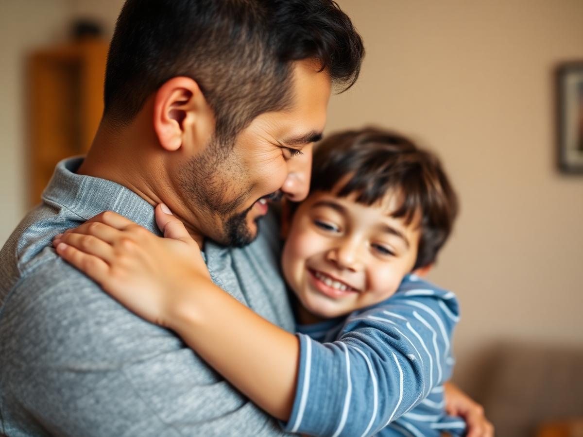 Família com criança neurodivergente em momento afetuoso